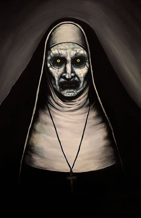 The Nun Valak, Demon Nun, Scary Paintings, Conjuring Universe, Scary Drawings, The Nun, Pastel Artwork, Horror Movie Icons, Painting Series