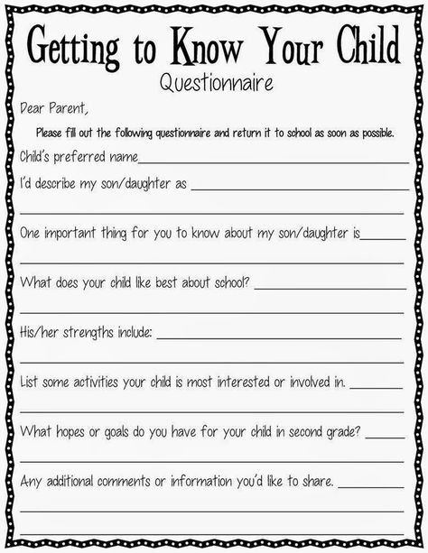 Classroom Freebies: A 'Getting to Know Your Child' Questionnaire Organisation, Getting To Know Your Child, Parent Questionnaire, Student Questionnaire, Parent Survey, Classroom Freebies, Back To School Night, Letter To Parents, Meet The Teacher