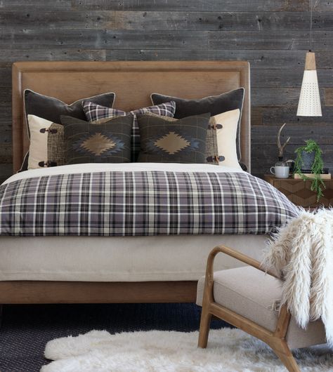 Lodge Bedroom, Lodge Bedding, Cabin Bedroom, Luxury Bedding Collections, Eastern Accents, Mountain Lodge, Bed Linens Luxury, Modern Cabin, Euro Shams