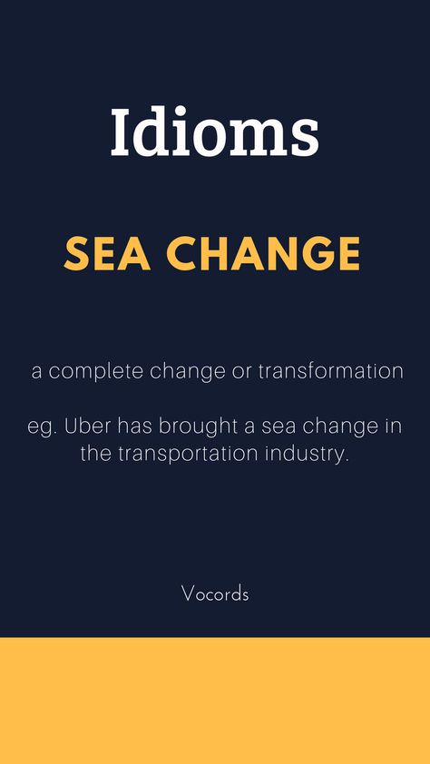 Sea Change | English Idiom | Vocords Idioms And Phrases Quotes, Sea Change, Advanced English Vocabulary, English Phrases Idioms, Idioms And Phrases, Transportation Industry, English Learning Spoken, Conversational English, Phrasal Verbs