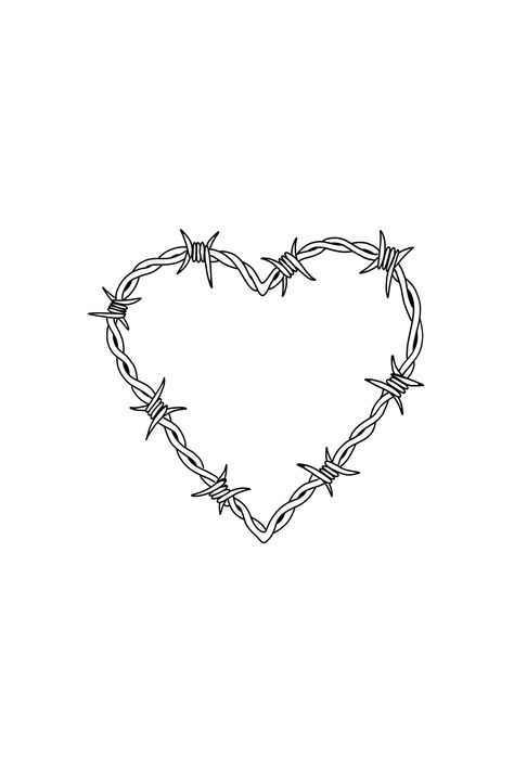 Cool Heart Tattoos For Women, Heart Bobwire Tattoo, Barbed Wire Heart Tattoo Design, Bar Wire Heart Tattoo, Barbed Wire Heart Drawing, Barred Wire Tattoo, Barber Wire Heart Tattoo, Barb Heart Tattoo, Barb Wire Heart Tattoo Design