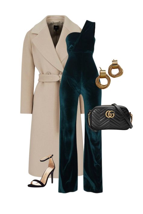 Holiday party outfit idea Christmas Party Jumpsuit Outfit, Christmas Jumpsuit Outfit, Awards Dinner Outfit, Women Birthday Outfit Ideas, Christmas Outfits 2023, Winter Fancy Dinner Outfit, Christmas Party Outfits 2022, Company Christmas Party Outfit Classy, Birthday Outfit Winter Classy