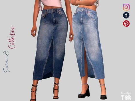 The Sims Resource - Denim midi skirt - SK477 Sims 4 Midi Skirt, Denim Skirt Sims 4 Cc, Sims 4 Jean Skirt, Sims 4 Denim Skirt, Sims 4 Cc Denim, Thumbnail Overlay, Fem Clothing, Long Jeans Skirt, Long Skirt Jeans