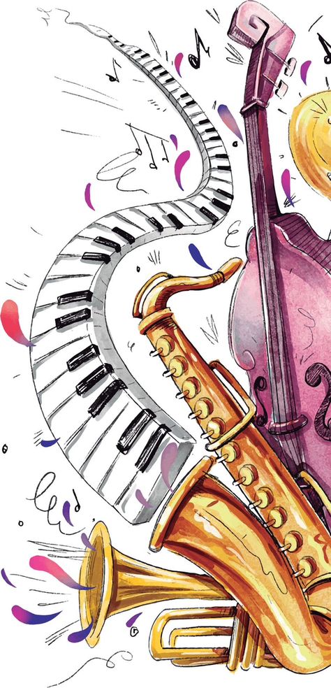 International Jazz Day, Jazz Drawing, International Music Day, Musical Notes Art, Jazz Music Art, Art Classroom Posters, Music Notes Drawing, Music Image, Musical Instruments Drawing