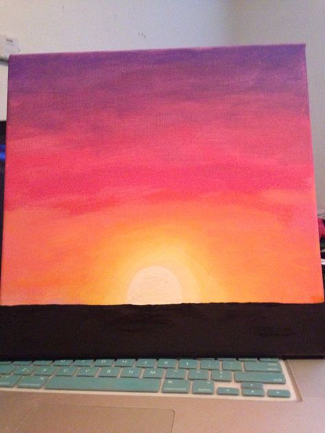 Sunset Sponge Painting, Pai, Croquis, Sun Shine Drawing, Morning Sunrise Painting, Sunset Painting Ideas Easy Simple, Easy Pink Sunset Painting, Sunset Pink Painting, Simple Sunset Paintings For Beginners