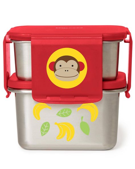 Zoo Stainless Steel Lunch Kit | skiphop.com Mochila Skip Hop, Toddler Lunch Box, Stainless Steel Lunch Containers, Skip Hop Zoo, Monkey 2, Stainless Steel Containers, Lunch Kit, Toddler Lunches, Small Container