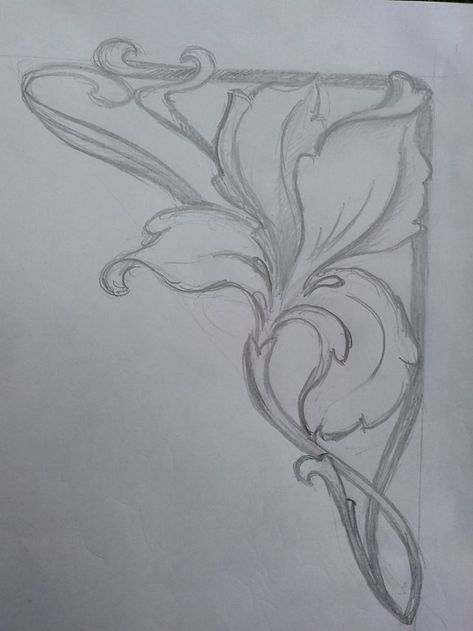 Decorative Corners Drawing, Art Nouveau Corner Design, Corner Designs Drawing, Ornament Drawing Design, Art Nouveau Drawing, Corner Drawing, Motifs Art Nouveau, Corner Piece, Leather Tooling Patterns