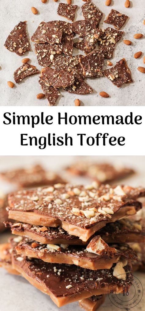 Chocolate Almond Toffee Bark, Easy Almond Toffee Recipe, Almond Toffee Cookies, Almond Toffee Brittle, Chocolate Almond Brittle Recipes, Grandmas Famous English Butter Toffee, Enstrom Almond Toffee Recipe, Soft English Toffee Recipe, Chocolate Covered Toffee