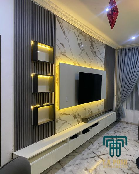 #taposhinteriors Tv Console Wall, Tv Wall Design Luxury, Wooden Partition Design, Tv Console Design, Bedroom Modern Luxury, Tv Cabinet Design Modern, Console Wall, Cool Teen Bedrooms, Modern Tv Unit Designs