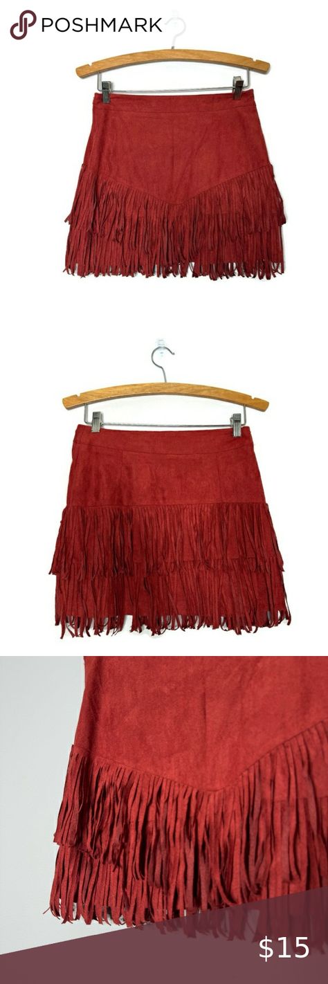 Women’s Tanish Maroon Red Fringe Western Mini Skirt Size Small Red Fringe, Maroon Red, On The Side, Mini Skirt, Perfect Fit, Mini Skirts, Dress Es, Dresses Skirts, Skirt