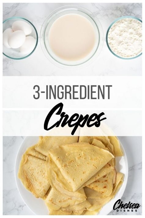 This easy crepe recipe feels way fancier than it is. With some simple ingredients, a frying pan, and my crepe-making pro tips, you'll have a stack of gorgeous crepes ready for sweet or savory toppings. Make them for a crowd and wow everyone at your next brunch... or just make them for yourself as a special weekend treat! #chelseadishes #brunchrecipes #brunchideas #basiccrepes #easycrepes Easy Crepe Recipe For One, Crepes Easy Recipe, Crepe Batter Recipe Easy, Easy Crepes Recipe 3 Ingredients, Easy Crepe Recipe 3 Ingredients, Creaps Recipe Easy, How To Make Crepes Easy, Crepes For One, How To Make Crepes