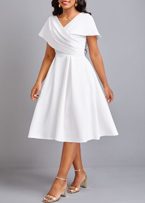 White Dresses Classy, Short Sleeve White Dress, White Dress Classy, Classy White Dress, Umbrella Dress, White Dress Styles, White Dress Outfit, White Short Sleeve Dress, Simple White Dress