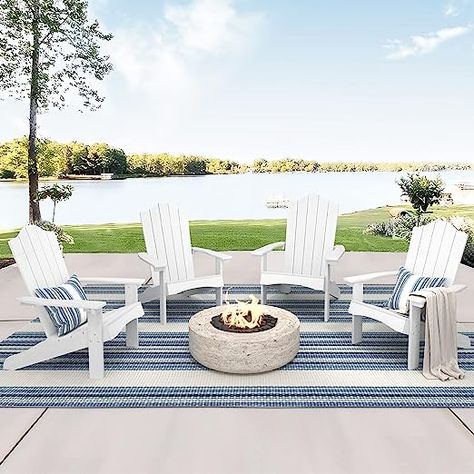 LUE BONA Adirondack Chairs Set of 4, White Poly Adirondack Chair, Modern Plastic Adirondack Fire Pit Chairs Weather Resistant for Patio, Porch, Deck, Pool, Garden, Backyard Farmhouse Backyard, Deck Pool, Adirondack Chairs Patio, Composite Adirondack Chairs, Fire Pit Chairs, Modern Adirondack, Folding Adirondack Chairs, Plastic Adirondack Chairs, Pool Garden