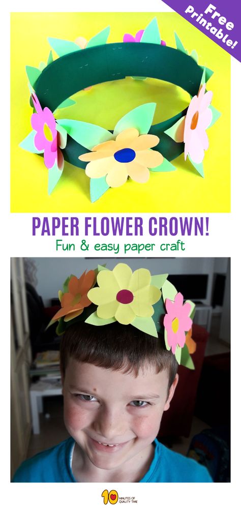 Paper Flower Crown - Spring Activity for Kids Paper Flower Crown, Paper Flower Backdrop Wedding, Spring Flower Crafts, Fun Thanksgiving Crafts, Spring Activity, Flower Backdrop Wedding, Crown For Kids, Simple Projects, Crown Flower