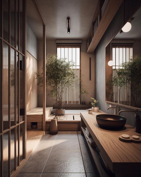 Japanese Inspired Bathroom, Japan Bathroom, Japanese Bathroom Design, Japanese Style Bathroom, Japanese Bathroom, Japandi Interior Design, Zen Interiors, Japanese Home Design, Zen House