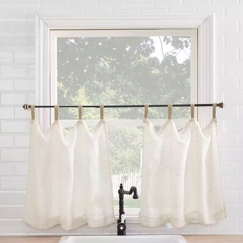 No 918 Brinley 2-pc. Tab Top Window Tier, Color: Natural - JCPenney Kitchen Sink Window Curtains, Kitchen Window Decor Over Sink, Kitchen Sink Window Treatments, White Curtains Bedroom, Kitchen Window Coverings, Kitchen Window Decor, Window Over Sink, White French Doors, Kitchen Window Valances