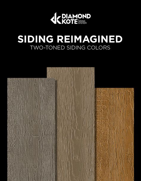 Get the look of stained wood without the maintenance when you choose DuoBlend Premium siding colors from Diamond Kote. Choose from brown colors, gray colors, and warm-toned colors to complement your exterior. Lp Smartside Siding Colors, Brown Soffit And Fascia Exterior Colors, Diamond Kote Siding Colors, Lp Smart Side Exterior Colors, Diamond Kote Siding, Lp Smart Siding, Modern Siding, Engineered Wood Siding, Modern Home Designs