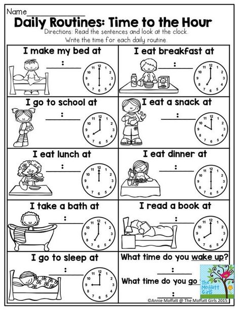 This is a great activity to help ESL students identify their daily routine while also learning about how to tell time. Daily Routine Worksheet, Clock Worksheets, Daily Routine Activities, Time To The Hour, Student Ministry, Time Worksheets, Teaching Time, English Worksheets For Kids, Math Time