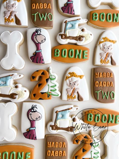 Flinstones Cookies, Yabba Dabba Two Cookies, Flintstone Cookies, Flintstones First Birthday Party, Flinstones 2nd Birthday Party, Flintstone Birthday Party, Yabba Dabba Two Birthday, Flinstones Birthday Party, Flintstone Theme