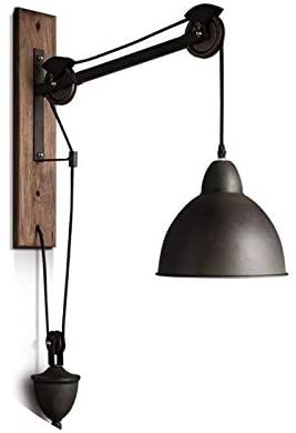 KY LEE Industrial Lift Pulley Wall Light Fixture 1 Light Wall Sconce Retro Iron Creative Personality Lift Lights Fixture Wooden Plate Mounted Wheel Lamp with Shade Black E26 Socket Bulb Not Included - - Amazon.com Pulley Wall Light, Cafe Lamp, Retro Mural, Lift Wall, Wheel Lamp, Industrial Staircase, Bedside Wall Light, Luxury Wall Sconces, Farmhouse Bar