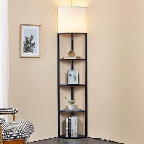 $72.99 Lamp With Shelves, Floor Lamps For Living Room, Tiered Display Shelves, Shelf Lamp, Decorative Floor Lamps, Corner Floor Lamp, Tall Floor Lamps, Lamps For Living Room, Corner Bookshelves