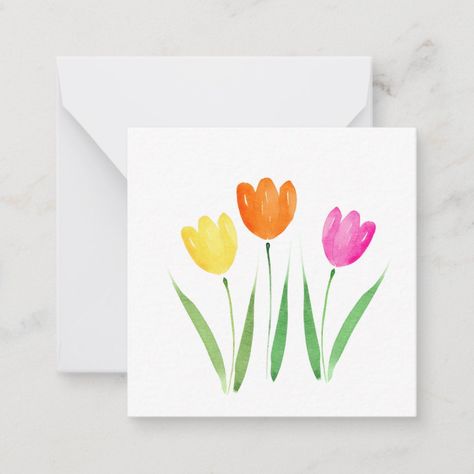 Yellow, Pink, Orange Watercolor Tulip Stems 10 cards Size: 2.5" x 2.5". Color: Matte. Gender: unisex. Age Group: adult. Pattern: printed. Very Simple Watercolor Paintings, Hand Painted Watercolor Cards, Watercolor St Patricks Day Cards, Pink Watercolor Art, Easy Easter Watercolor Cards, Diy Watercolor Cards Simple, Spring Greeting Cards, Easter Card Watercolor, Easter Watercolor Cards Ideas