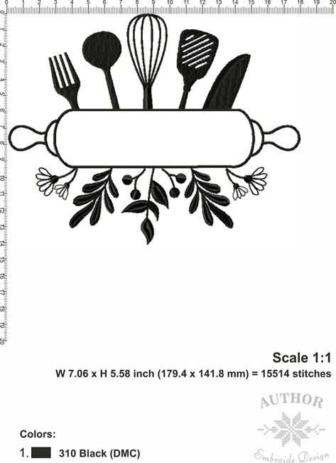 Kitchen Utensils Embroidery Design - 3 sizes included! Perfect for adding a touch of personality to your kitchen. #embroidery #kitchen . #Kitchen_Embroidery_Patterns #Kitchen_Embroidery_Designs_Free_Pattern #Baking_Embroidery_Designs #Apron_Embroidery_Designs Kitchen Embroidery Designs Free Pattern, Apron Embroidery Designs, Baking Embroidery Designs, Kitchen Doodle Art, Cooking Embroidery, Kitchen Utensils Drawing, Kitchen Embroidery Designs, Kitchen Embroidery, Embroidery Kitchen