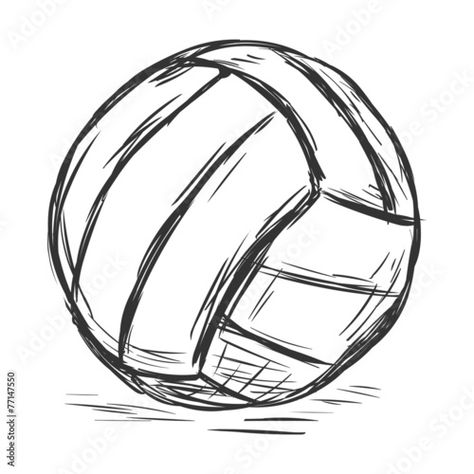 Stock Image: Vector Single Sketch Volleyball Ball Netball Ball Drawing, Volleyball Cartoon Drawing, Volly Ball Drawings, Easy Drawings Volleyball, Volleyball Sketch Art, Netball Drawing, Volleyball Drawing Easy, How To Draw A Volleyball, Volleyball Ball Drawing