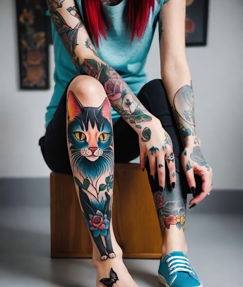 A Cat Tattoo, Simple Cat Tattoo, Line Art Simple, Cat Tattoo Design, Panda Tattoo, X Tattoo, Realistic Portrait, Cat Tat, Cat Tattoos