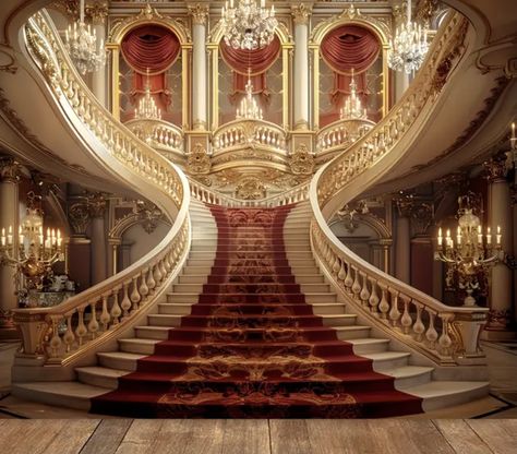 Ballroom Stairs, Nice Mansions, Royal Castles Interior, Fancy Ballroom, Staircase Architecture, Luxury Stairs, Luxury Staircase, Futuristic House, Gothic Mansion