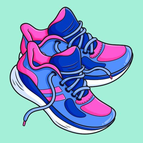 Free vector hand drawn running shoes car... | Free Vector #Freepik #freevector #trend #style #manufactured #fashion Running Shoe Drawing, Running Shoes Illustration, Running Books, Cartoon Effect, Running Cartoon, Shoes Vector, Shoes Cartoon, Sneakers Illustration, Lich King