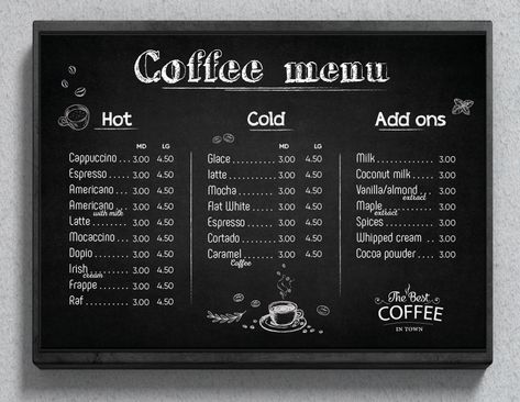 Coffee Menu Template Drinks Menu Cafe Menu Instant | Etsy Coffee Menus Menu Boards, Chalk Coffee Menu Board, Coffee Bar Menu Board, Cafe Menu Chalkboard, Chalkboard Coffee Menu Design, Coffee Bar Menu Ideas, Coffee Menu Board Design, Coffee Board Ideas, Coffee Menu Chalkboard