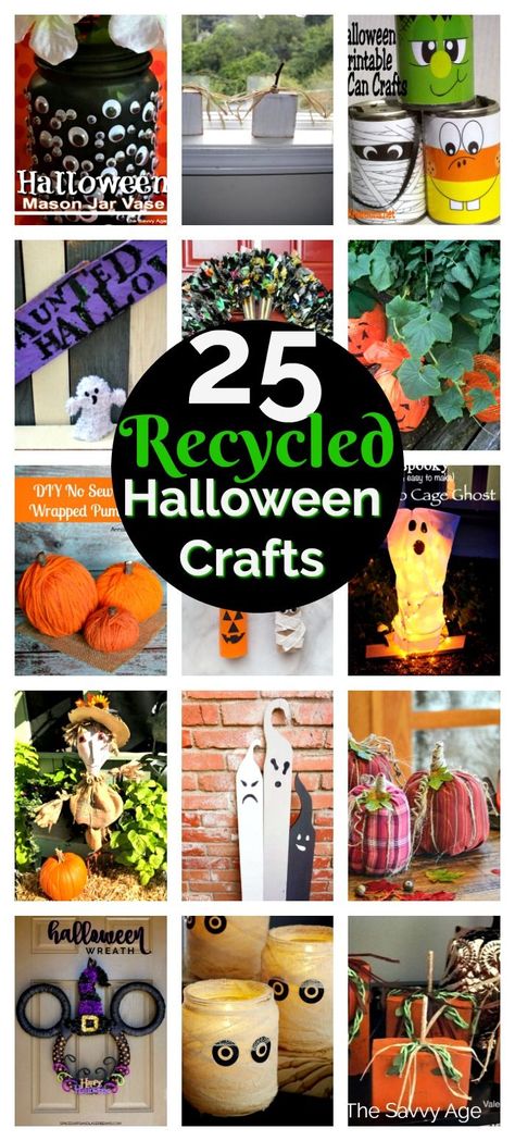 Go green this Halloween by making recycled Halloween Crafts! What a fun way to help the environment and reduce the contribution to landfills by making Halloween crafts from recycled materials. #hallloweencraftsfromrecycledmaterials #recycledhalloweencrafts #hallloweencraftsforkids #halloweendecorationsdiy Halloween Decorations Party Scary, Elegant Halloween Decor, Halloween Office, Ghost Crafts, Halloween Mason Jars, Elegant Halloween, Easy Halloween Crafts, Crafts From Recycled Materials, Scary Halloween Decorations