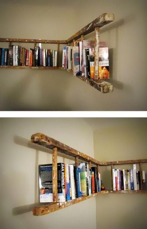 10 Unique Bookshelves To Display Your Collection - Pallucci Furniture Old Wooden Ladders, Koti Diy, Vintage Ladder, Ladder Bookshelf, Etagere Design, Diy Casa, Bookshelves Diy, Design Case, Design Interior