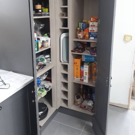 Howdens kitchen tall walk in Larder Cabinet installed by CL Joinery Howdens Corner Larder Unit, Corner Larder Unit Kitchen, Walk In Larder, Larder Cabinet, B&q Kitchens, Kitchen Cabinet Plans, Replacement Kitchen Doors, Howdens Kitchens, Wren Kitchen