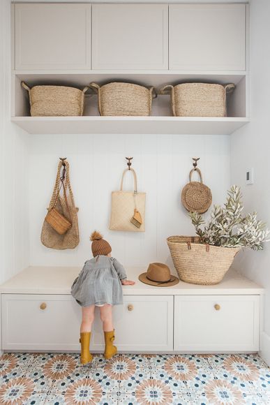 Mud Room Styling, Simple Mudroom Laundry Room Ideas, Mudroom Ideas Entryway Board And Batten, Mud Room Seat, Drop Room Ideas, Kyal And Kara Laundry, Entry Bench And Storage, Diy Mudroom Storage Bench, Kitchen And Entryway Tile