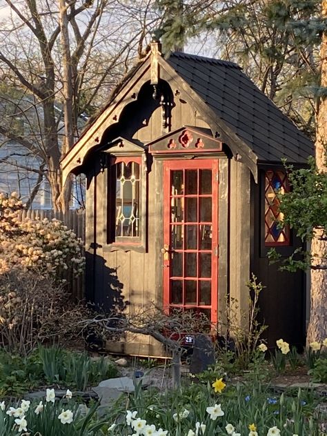 Gothic Shed, Gothic She Shed, Fairyland Cottage, Shed Cottage, Cottage Garden Sheds, Rustic Shed, Garden Shed Ideas, Shed Ideas, Diy Chicken Coop Plans