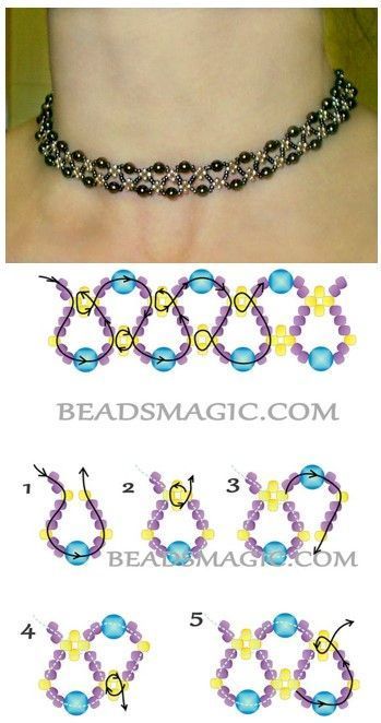 Seed Bead Necklace Pattern, Friendship Bracelet Tutorial, Diy Necklace Patterns, Beads Magic, Crochet Bracelet Pattern, Seed Bead Jewelry Patterns, Beads Craft Jewelry, Beaded Necklace Patterns, Step By Step Crochet