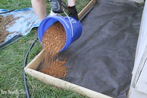 how to build a rock box 2 Rock Box Ideas, Rock Sandbox Outdoor Play, Sand Box Alternative, Pea Gravel Sandbox Sand Boxes, Rock Box For Kids Outdoor, Sandbox Alternative Ideas, Pea Gravel Play Area, Sand Box Ideas Diy, Sandbox Alternative