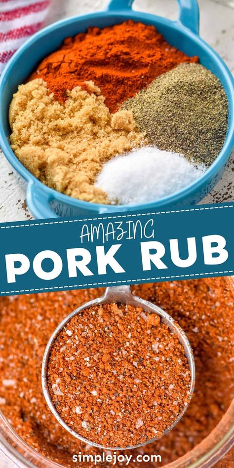 This four ingredient Pork Rub is made with seasonings you already have in your pantry. It is simple to throw together but brings out the flavor in pork recipes perfectly! Pork Rub Recipe Dry, Bbq Seasoning Recipe, Homemade Bbq Rub, Pork Rub Recipe, Pork Dry Rubs, Bland Meals, Bbq Rub Recipe, Bbq Dry Rub, Bbq Spice