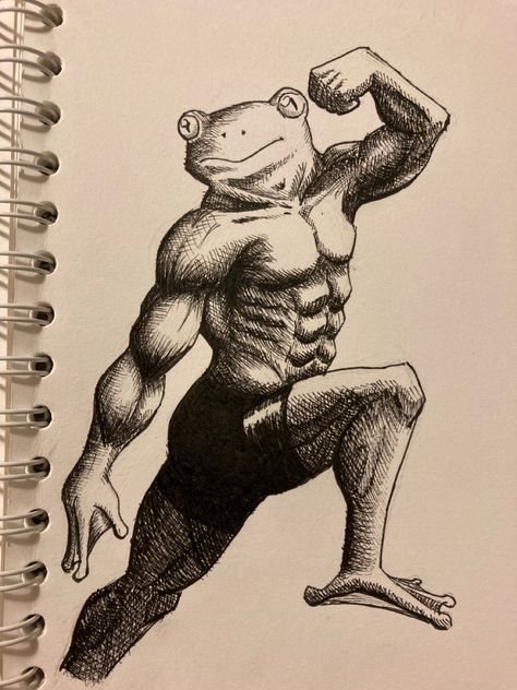 Muscular Frog Drawing, Buff Drawing Funny, Muscle Frog Drawing, Goofy Frog Drawing, Buff Frog Drawing, Muscular Cat Drawing, Frogman Corps, Buff Cat Drawing, Funny Frog Drawings