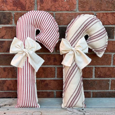 Cloth Candy Canes, Candy Cane Sewing Pattern, Santa Coming Down The Chimney, Candy Cane Pillow, Grain Sack Fabric, Santa's Magic Key, Santas Coming, Magic Key, Winter Ideas