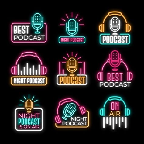 Collection of neon podcast logos | Free Vector #Freepik #freevector #logo #business #template #neon Amazon Logo Neon, Podcast Logos, Radio Icon, On Air Sign, Radio Advertising, Wireframe Design, Art Web, Neon Logo, Neon Design