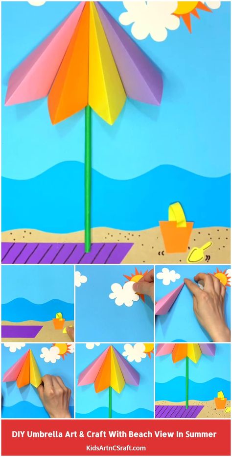 DIY Umbrella Craft with Beach View – Step by Step Tutorial Diy Umbrella Decoration, Beach Umbrella Craft, 3 D Umbrella Craft, Umbrella Crafts For Kids, Umbrella Activity For Kids, Kids Umbrella Craft, Umbrella Art Projects For Kids, 3d Umbrella Craft, Umbrella Nails