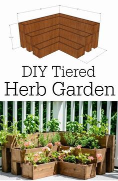 DIY Tiered Herb Garden Tutorial. Great for decks and small outdoor spaces! would also work on the corner of a porch or narrow entry Tiered Herb Garden, Kebun Herbal, Raised Garden Bed Plans, Backyard Ideas For Small Yards, Jardim Diy, Garden Farm, نباتات منزلية, Diy Raised Garden, Wood Planter