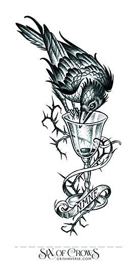 Cup and crow dregs tattoo Six of Crows Crows, Six Of Crows Tattoo, Kaz Brekker, Crooked Kingdom, An Arrow, Six Of Crows, A Black, Birds, Humanoid Sketch