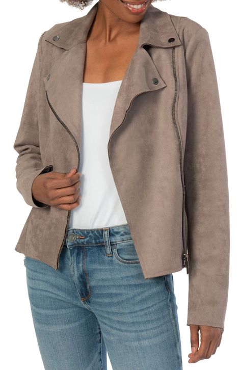 KUT from the Kloth Milana Faux Suede Moto Jacket available at #Nordstrom Drape Front Jacket, Faux Suede Moto Jacket, Suede Moto Jacket, Tan Woman, Faux Suede Jacket, Suede Jacket, Jackets Online, Premium Denim, Moto Jacket