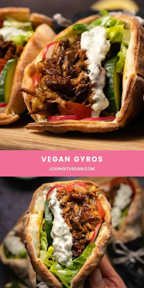 Vegan Gyros Recipe, Vegan Gyros, Vegan Diner, Gyro Recipe, Vegan Greek, Vegan Tzatziki, Pasta Vegetariana, Vegan Main Dishes, Tasty Vegetarian Recipes