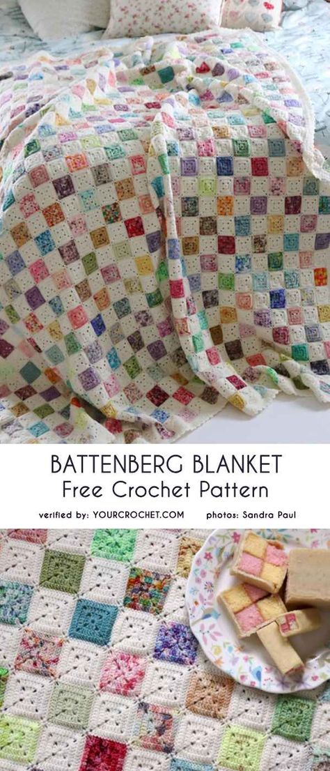 Battenberg Blanket Free Crochet Pattern | Your Crochet Granny Square Häkelanleitung, Crochet For Beginners Blanket, Crochet Quilt, Manta Crochet, Haken Baby, Granny Square Blanket, Afghan Patterns, Crochet Afghans, Square Blanket