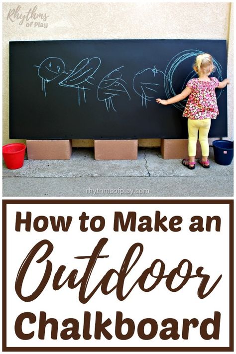 DIY Outdoor Chalkboard - Transform your backyard or patio with a DIY Chalkboard! Learn how to make and install large exterior chalkboards with this easy-to-follow outside chalkboard tutorial! | #OutdoorChalkboard #DIYOutdoorChalkboard #BackyardFun #ChalkboardTutorial Outside Chalkboard, Backyard Play Spaces, Backyard Crafts, Outdoor Chalkboard, Kids Chalkboard, Diy Backyard Patio, Door Entrance, Diy Chalkboard, Farmhouse Front